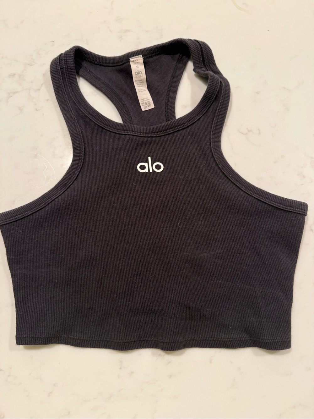 ALO Yoga Black Ribbed Racerback Crop Top